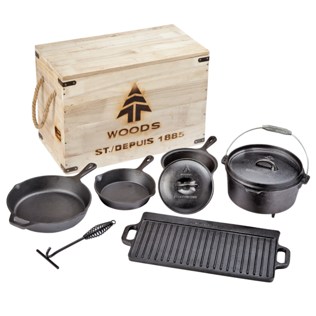 Woods Heritage Cast Iron Camping Cook Set with Crate - 8 Pieces