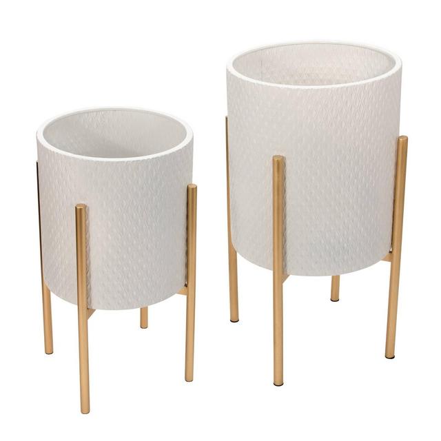 Set of 2 Textured Planter on Metal Stand White/Gold - Sagebrook Home