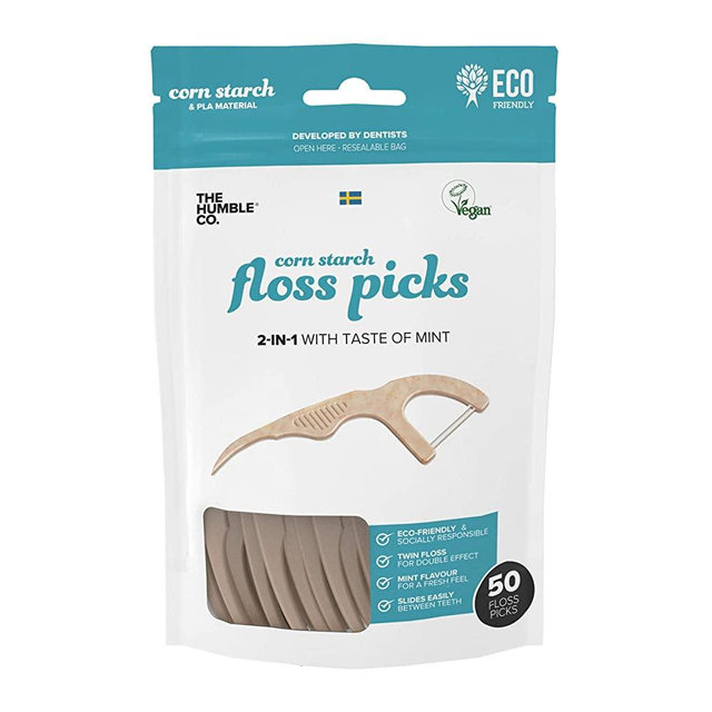 The Humble Co. Natural Dental Floss Picks (200 Count) - Vegan, Eco Friendly, Sustainable Flossers for Zero Waste Oral Care - Helps Remove Plaque and Gives a Fresh Feel (Fresh Mint/Double Thread)