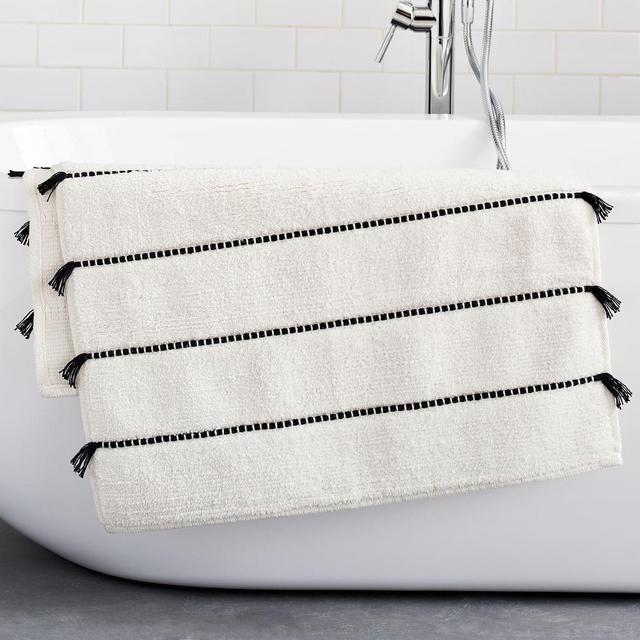 Organic Tassel Stripe Bath Mat, White, 24"x64"