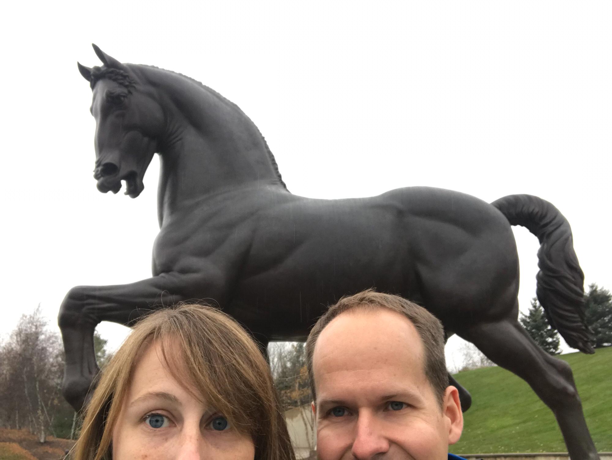 Traveling to Michigan and finding a big horse to hang out with.