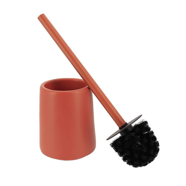 Elegant Stoneware Toilet Brush and Holder Set - Modern Bathroom Accessory - Durable and Compact Design (Terracotta)