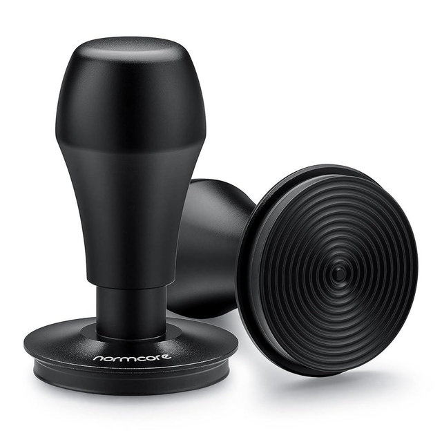 Normcore 58.5mm Espresso Coffee Tamper V4 - Titanium PVD Coating Ripple Base - Spring Loaded Tamper - 15lb / 25lb / 30lbs Replacement Springs - Anodized Aluminum Handle and Stand
