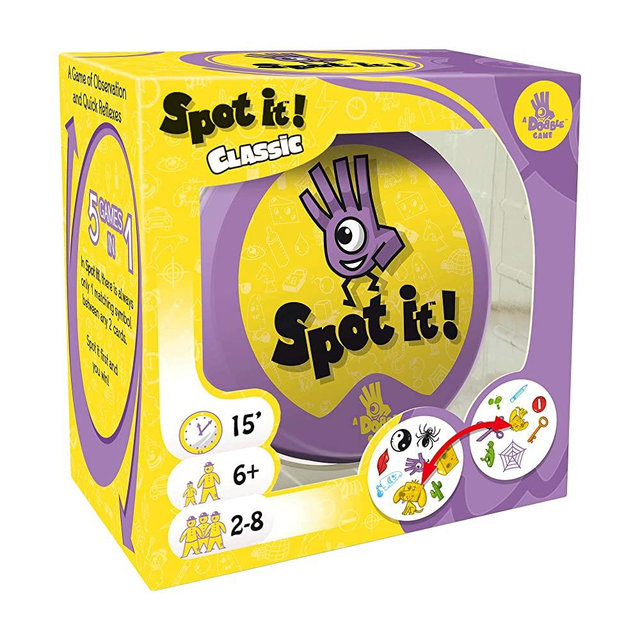Zygomatic Spot It! Classic Card Game | Game for Kids | Age 6+ | 2 to 8 Players | Average Playtime 15 Minutes | Purple and Yellow Packaging | Made