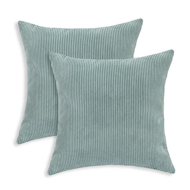 CaliTime Pack of 2 Cozy Throw Pillow Covers Cases for Couch Bed Sofa Ultra Soft Corduroy Striped Both Sides 18 X 18 Inches Duck Egg