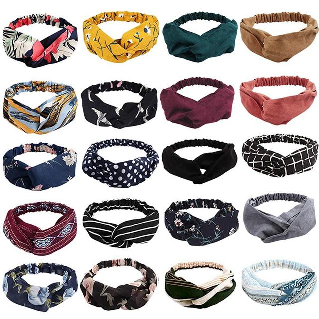 20 Pack Boho Headbands for Women，Ahoney Knotted Hair Band Elastic Headband Fashion Twisted Head Wrap Floral Bandeau Headbands Hair Accessories for Women(20 PACK)