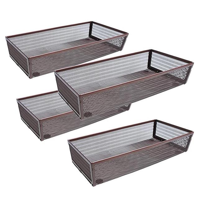 SZAT PRO 4Pack 6 Inches Mesh Cutlery Tray Drawer Organizer Flatware Organizer Utensils storage for School Supply Holder, Office Items, Home Organization(Brown, 12” x 6” x 2”,1 compartment)