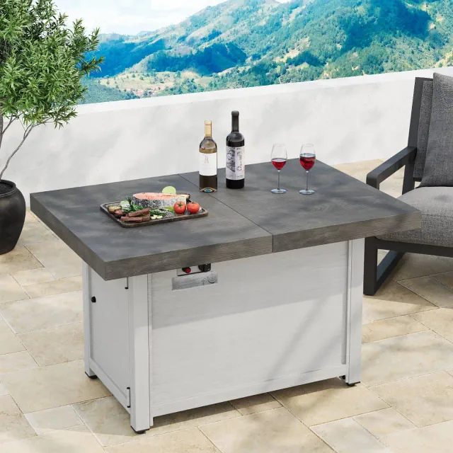 Christopher Knight Home Roy Contemporary Patio Extendable Aluminum 50,000 BTU Fire Pit Table, Dark Gray/Light Gray
