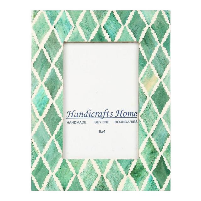 Handicrafts Home Photo Frame Green White Bone Mosaic Moroccan Picture Frames - 4x6, Diamond