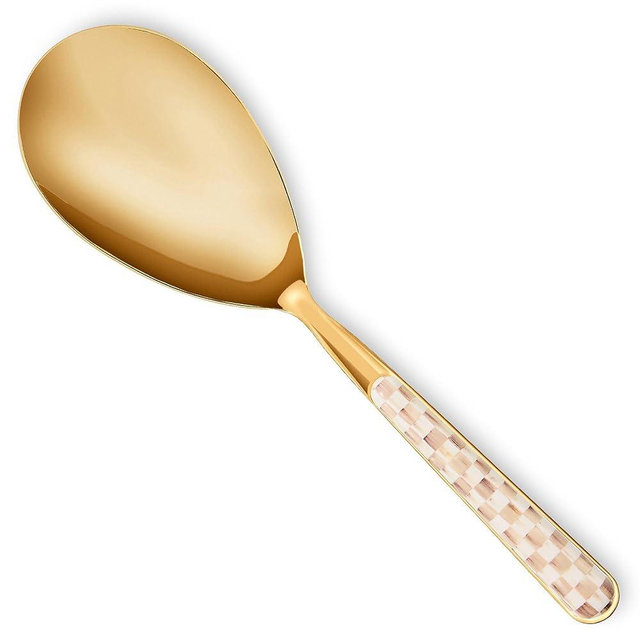 MACKENZIE-CHILDS Bistro Serving Spoon, Stainless-Steel Spoon for Cooking, Brown-and-White Mocha Check