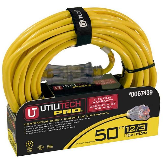 Utilitech Pro 50-ft 15-Amp 12-Gauge Yellow Outdoor Extension Cord