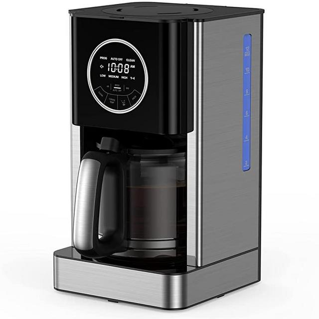 12-Cup Coffee Maker,Drip Coffee Machine with Glass Carafe, Keep Warm, 24H Programmable Timer, Brew Strength Control, Touch Control, Anti-Drip System, Self-Cleaning Function
