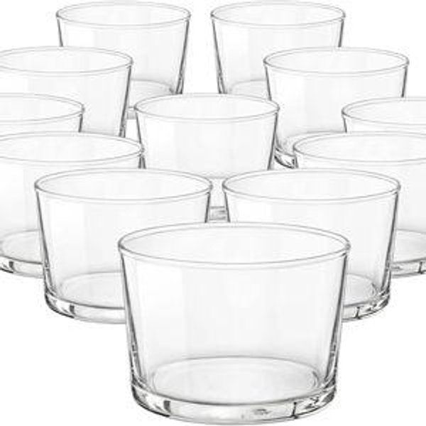 Bormioli Rocco Essential Decor Glassware – Set Of 12 Mini 7.5 Ounce Drinking Glasses For Water, Beverages ,Cocktails & Candle Holders – 7.5oz Clear Tempered Glass Tumblers