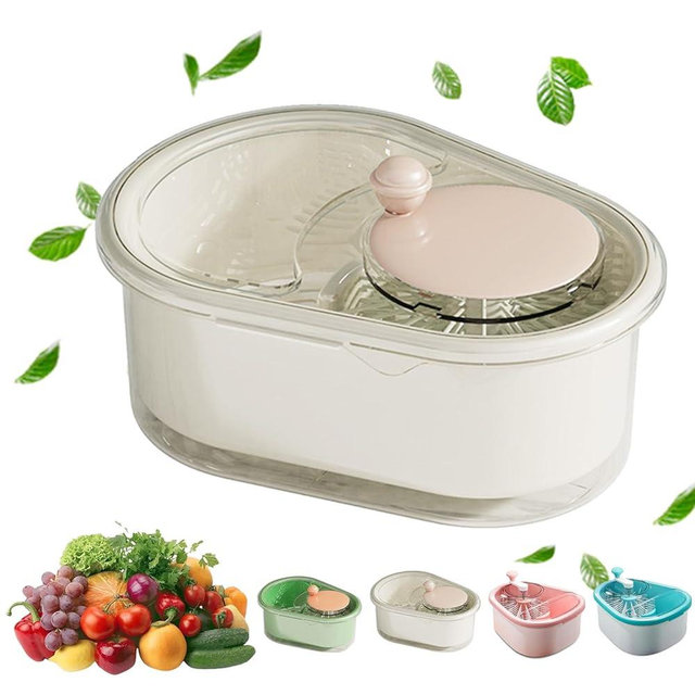 Fruit Washer Spinner Bowl, Large Capacity Fruit Cleaner Spinner, Large Fruit Washer Spinner with Brush, Double Layer Design, Fruit and Vegetable Washing Machine for Kitchen (White)