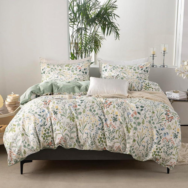 TISPLR Floral Queen Comforter Set 3 Pieces Soft Cotton Bedding Floral Comforter Set Garden Style Floral Botanical Flower Comforter Set for All Seasons 1 Comforter and 2 Pillowcases (Floral, Queen)