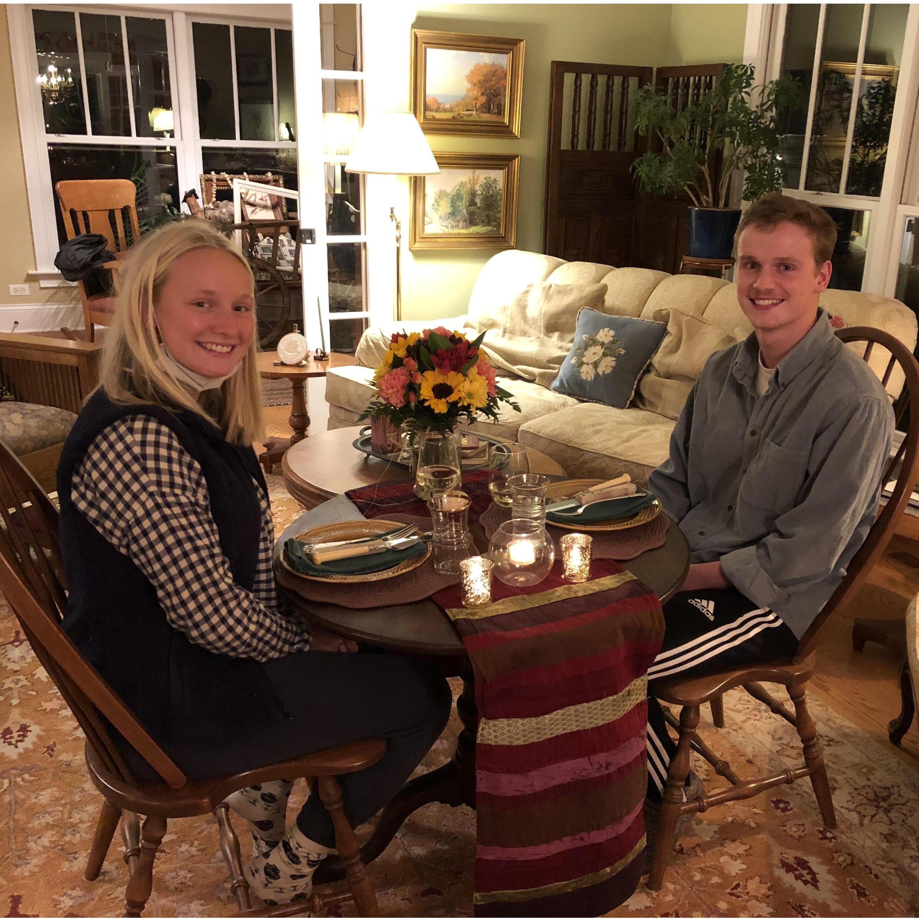 Covid+ over Thanksgiving break means a table for two for our first Thanksgiving together! 
Circa. November 2020
Grace's House, IL