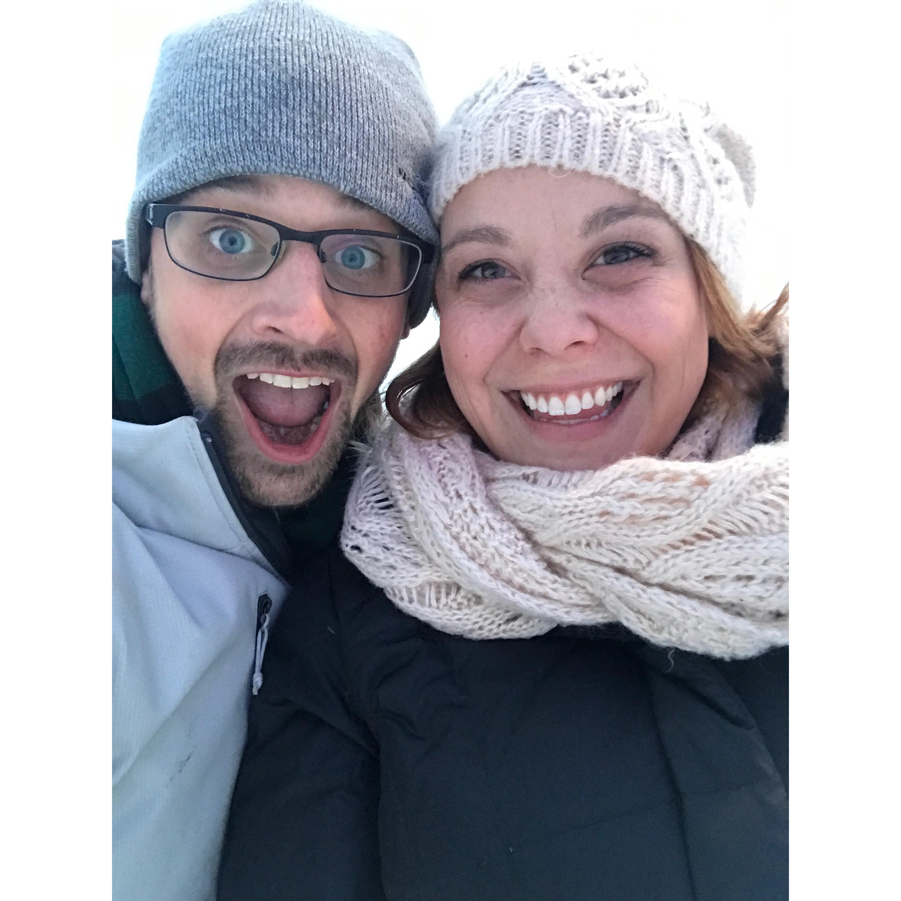 We knew almost immediately after dating that we were serious about each other.
(Sarah knew when Travis only laughed a couple of times while she was trying to ice skate.)