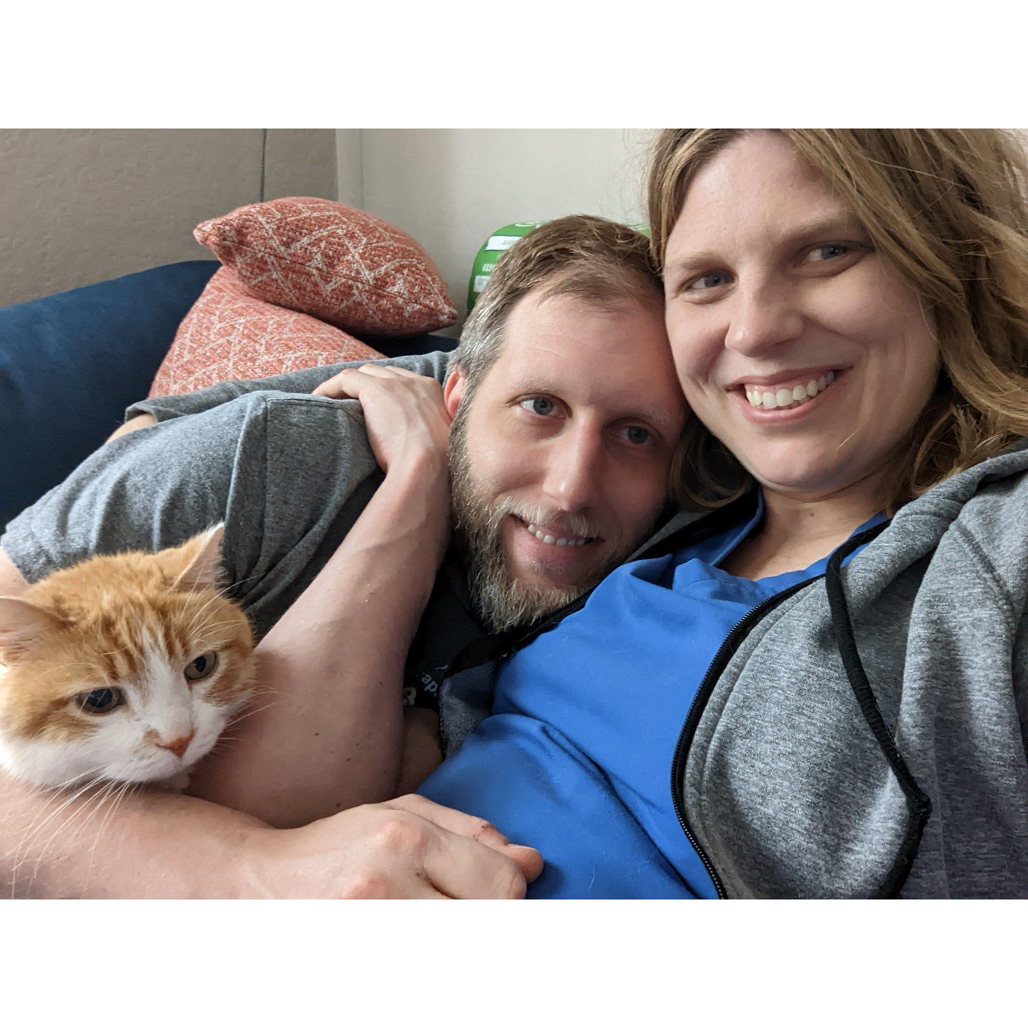 Snuggling on the couch with Thorny