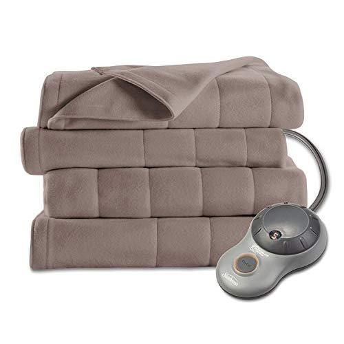Sunbeam Heated Blanket | 10 Heat Settings, Quilted Fleece, Mushroom, Queen - BSF9GQS-R772-13A00