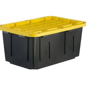 Project Source Commander Large 27 -Gallons ( 108 -Quarts ) Black and Yellow Heavy Duty Stackable Tote with Standard Snap Lid