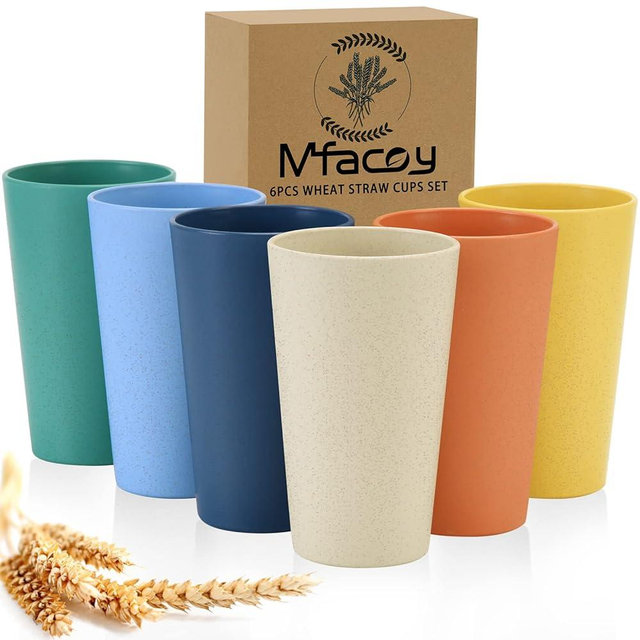 Mfacoy Wheat Straw Cups Set of 6, 20 oz Unbreakable Drinking Cups, Reusable Cups, Stackable Tumbler Cups, Colourful Water Cup Set for Kitchen, BPA Free, Dishwasher & Microwave Safe, Cups with 6 Colors
