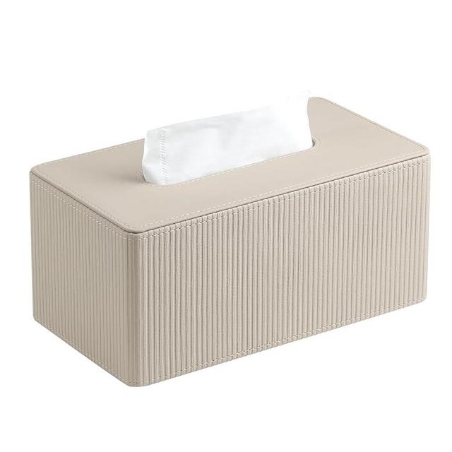 Cretkhp PU Leather Tissue Box Cover Rectangle with Magnetic Closure, Modern Tissue Box Holder for Bathroom NightStands Livingroom, Decorative Tissue Holder for 120(3-Ply)/160(2-Ply) Tissue Box (Beige)