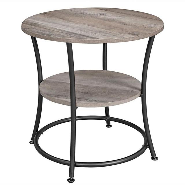 VASAGLE Side Table, Round End Table with 2 Shelves, Living Room, Bedroom, Easy Assembly, Metal, Industrial Design, Vintage, Shabby Chic, Greige ULET56BG