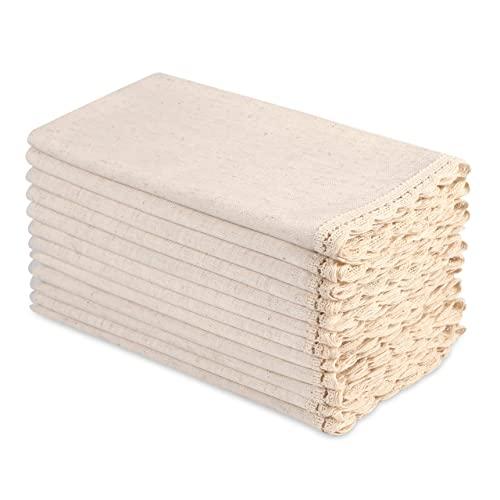 Cloth Dinner Napkins in Cotton Flax Fabric with Lace & Tailored Mitered Corner -20x20 inch Set of 12,Wedding Napkins, Baby Shower Napkins, Cocktails Napkins,Fabric Napkins,Machines Washable Napkins