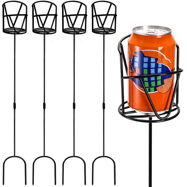 Cididu Set of 4 Drink Holder Stakes, Outdoor Beverage Holder Stakes, Metal Beer Cup Holder, Drink Stand for Beach Picnics Yard Lawn, Great for Bottles Cups Glasses and Cans