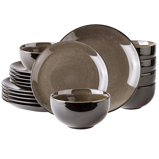 LeRatio Ceramic Dinnerware Sets of 6,Stoneware Plates and Bowls Sets,Handmade Reactive Glaze Dishes Set,Chip Resistant and Scratch Resistant | Oven&Dishwasher & Microwave Safe-Chestnut(18PCS)