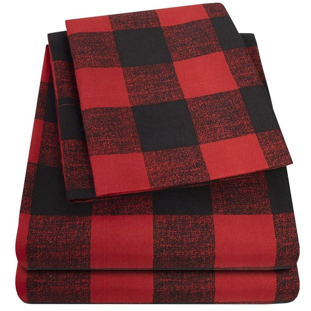 1500 Supreme Collection Buffalo Print Sheet Set, Full Size - Luxury Bed Sheets Set with Deep Pocket Wrinkle Free Bedding, Full, Burgundy/Black Buffalo Print