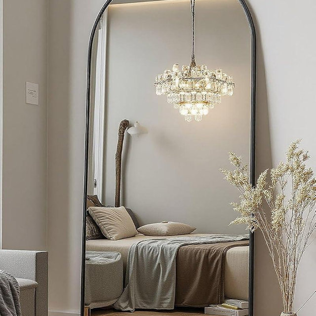 DMWOODFL 71"x26" Arched Full-Length Mirror with Explosion-Proof HD Glass - Oversized Floor or Wall-Mounted Full Body Mirror for Bedroom, Living Room, and Cloakroom (Black)