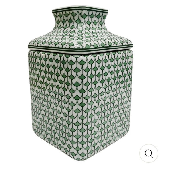 Green & White Fishnet Ceramic Tissue Box Cover