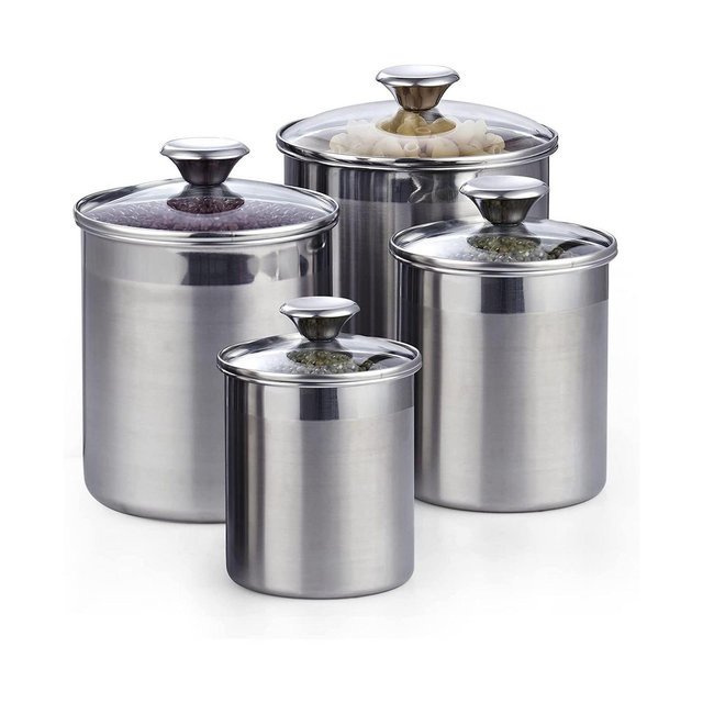 Cooks Standard Stainless Steel 4-Piece Food Jar Storage Canister Set air tight glass lid