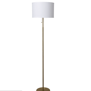 Brushed Brass Stick Floor Lamp with White Fabric Drum Shade, 62"