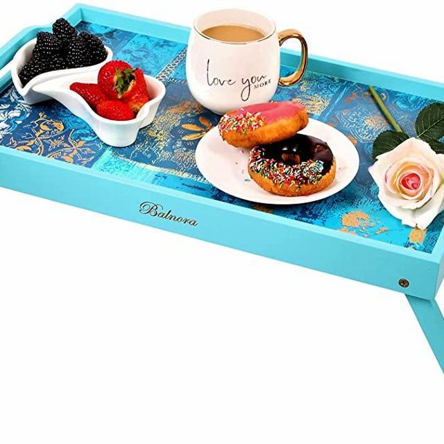 Breakfast Tray Table with Folding Legs - Trays for Serving Food Table for Bed Tv Tray for Bed Breakfast Trays for Bed Lap Trays for Eating Bed Food Tray and Table Trays Decorative - 17"