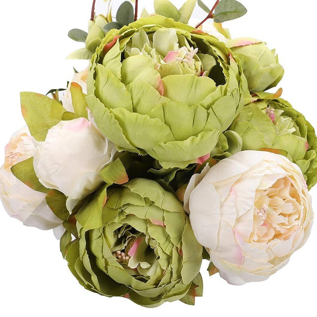 Duovlo Fake Flowers Vintage Artificial Peony Silk Flowers Wedding Home Decoration,Pack of 1 (New Green)