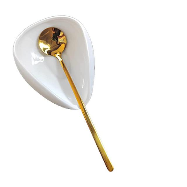 Coffee Spoon Rest, Mini Coffee Spoon Holder, Small Ceramic Spoon Rest for Coffee Stirrers, Teaspoon, Bar Spoon, Coffee Bar Accessories, Coffee Station Décor (Ture white+Gold Spoon)