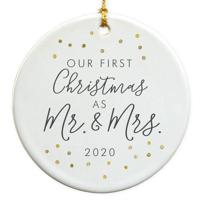 GiftsForYouNow First Christmas As Mr & Mrs 2020 Ceramic Christmas Ornament, Wedding Ornament, Newlywed Gift, Wedding Gift, 2.75 inch Glossy Ceramic Ornament, Gold Ribbon Included