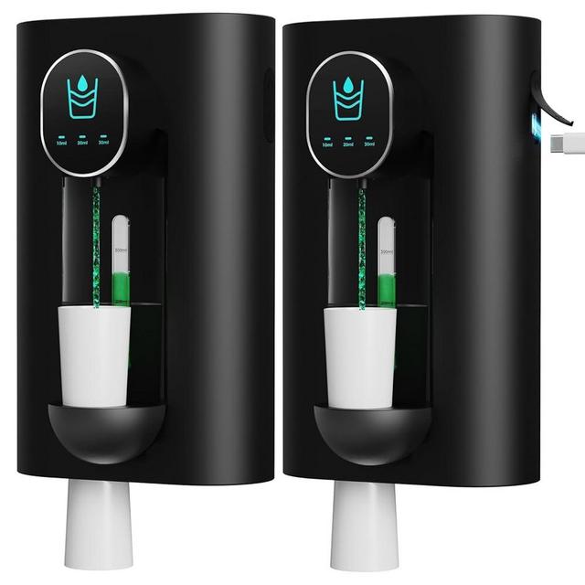 Automatic Mouthwash Dispenser 18.26 oz Touchless Mouthwash Dispenser for Bathroom Magnetic Cup USB Rechargeable and 3 Dispensing Levels with Led Screen Wall-Mounted or Countertop Use-Black 2Pack