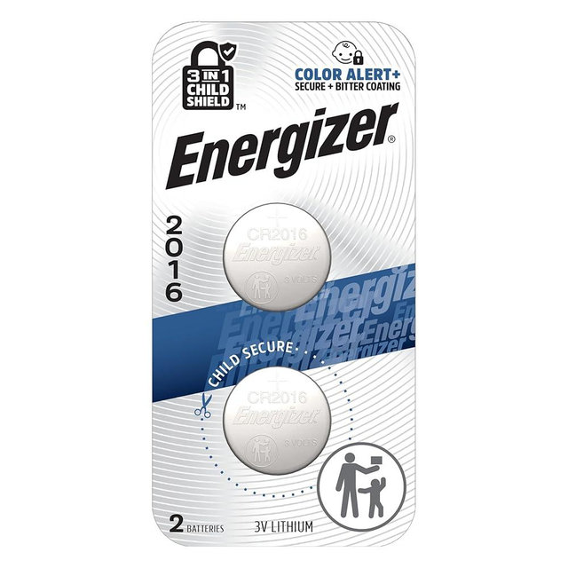 Energizer 2016 Batteries (2 Pack), 3V Lithium Coin Batteries With 3-in-1 Child Shield