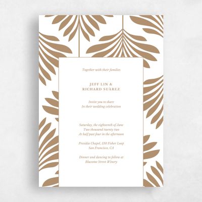 Metallic Bronze, Brown Wedding Invitation - Mantova Frame Letterpress