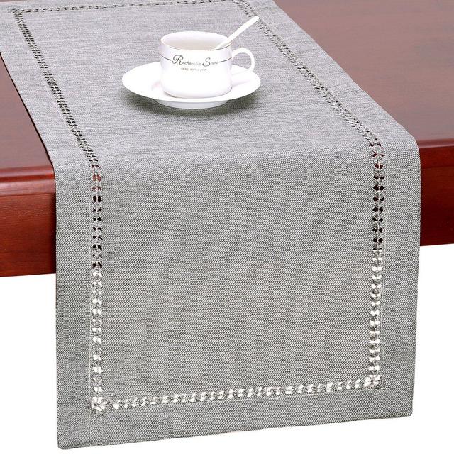 Grelucgo Handmade Hemstitch Gray Dining Table Runner Or Dresser Scarf, Rectangular 14 by 48 Inch
