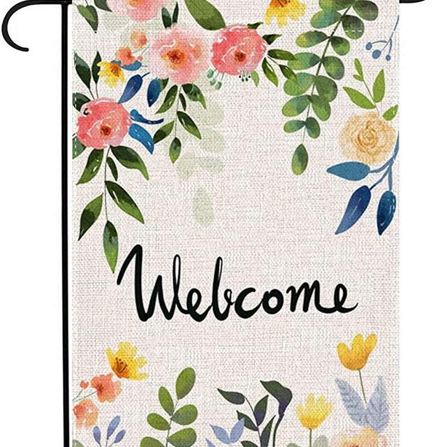 AUOIKK Wedding Birthday Flower Welcome Garden Flag Small Vertical Double Sided, Spring Yard Sign Porch Flag Home Party Hanging Wall Flags Banner Outdoor Decoration 12.5 x 18 Inch