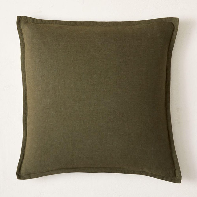 European Flax Linen Pillow Cover, 18"x18", Dark Olive