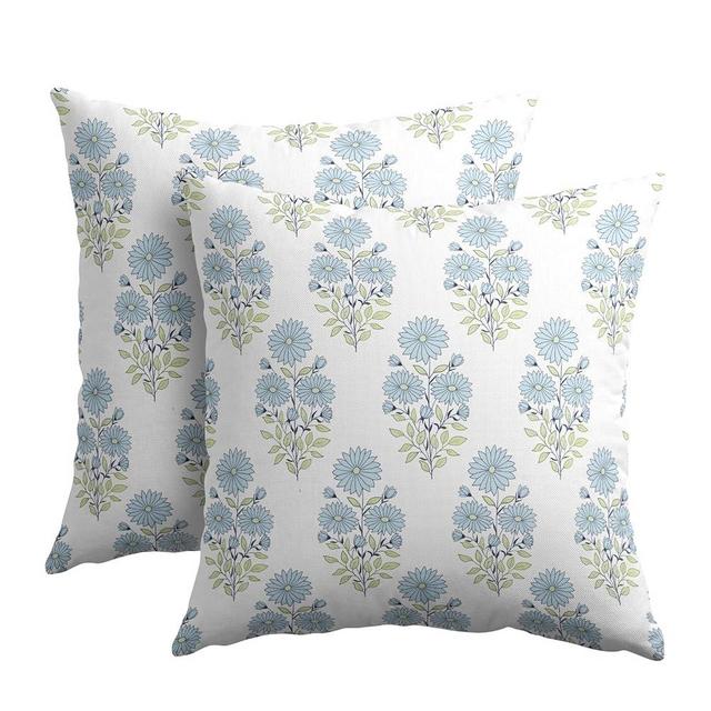 Kawani Blue and Green Floral Block Print Pillow Covers 20x20 Inch Modern Neutral Outdoor Decorative Throw Pillow Covers Set of 2 Boho Rustic Pillowcases Cushion Covers for Couch