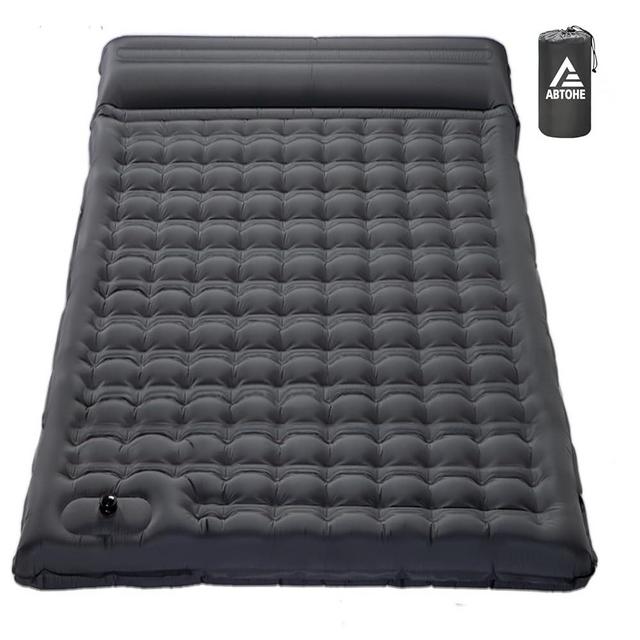 ABTOHE Double Sleeping Pad Camping, Self Inflating 4'' Extra-Thick 2 Person Pillow Built-in Foot Pump Waterproof Inflatable Sleeping Mat Backpacking, Tent, Hiking, Portable Camping Pad (Grey-Double)