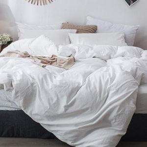 MooMee Bedding Duvet Cover Set 100% Washed Cotton Linen Like Textured Breathable Durable Soft Comfy (Off White, Oversized King)