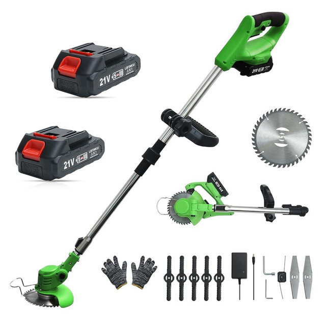 Cordless Weed Wacker,Electric Weed Eater,2 Batteries,Grass Trimmer Cordless,Lightweight and Foldable Design,Weed Erimmer Green GCJ