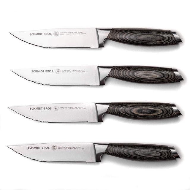Schmidt Brothers - Bonded Ash 4-Piece Jumbo Steak Knife Set, High-Carbon German Stainless Steel Cutlery in a Wood Gift Box